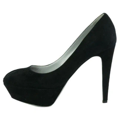 Pre-owned Sergio Rossi Women's Open Toe Black Buckskin Heels, Size 37.5