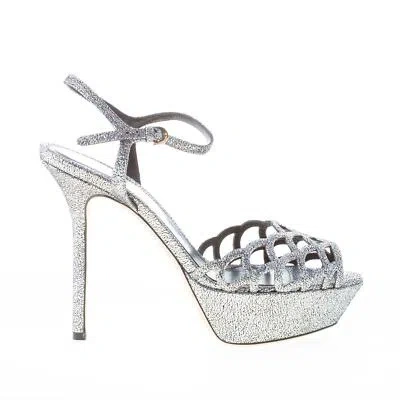 Pre-owned Sergio Rossi Women Shoes Silver Glittered Effect Leather Peep Toe Sandal