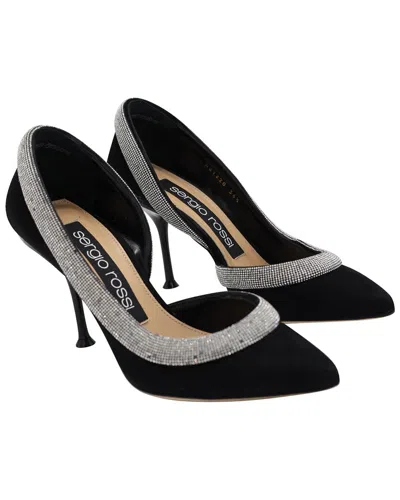 Pre-owned Sergio Rossi Women's Suede Sr Milano Crystal-embellished Pump (authentic Pre-loved)