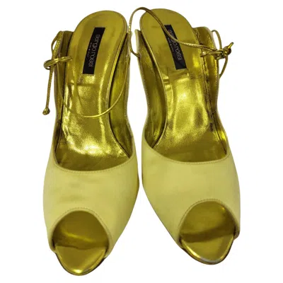 Pre-owned Sergio Rossi Women's Yellow Silk Satin Sandals, Size 39, Italy