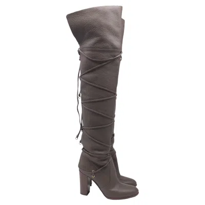 Sergio Rossi Wrap Around Thigh-high Boots In Grey Leather In Gray