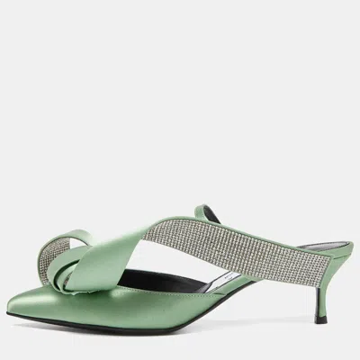 Pre-owned Sergio Rossi X Area Green Satin Marquise Mules Size 37.5