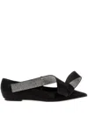 Sergio Rossi Bow Embellished Pointed Toe Ballet Flats In Black