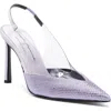 Sergio Rossi Stiletto Heel Denim Mules With Rhinestone Strap In Lavender And Voile