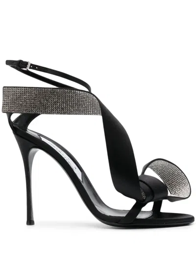 Sergio Rossi Bow-detail 115mm Crystal-embellished Satin Sandals In Black