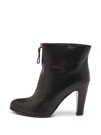 Pre-owned Sergio Rossi Zip-front Almond-toe Ankle Boots In Black