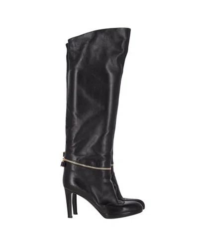 Sergio Rossi Zipper Detail Knee-high Boots In Black Leather