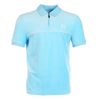 Sergio Tacchini Cardona Velour Zip Polo Baltic Sea White In Blue