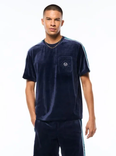 Sergio Tacchini Cresta Velour Pocket T-shirt In Blue