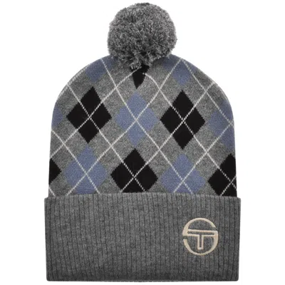 Sergio Tacchini Hamilton Argyle Pom Beanie Grey In Gray