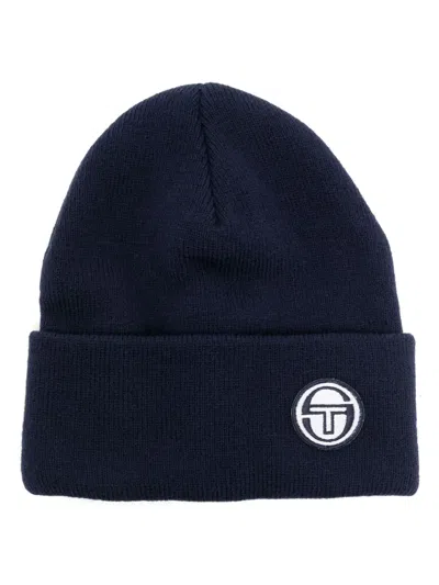 Sergio Tacchini Logo-patch Ribbed-knit Beanie In Blue