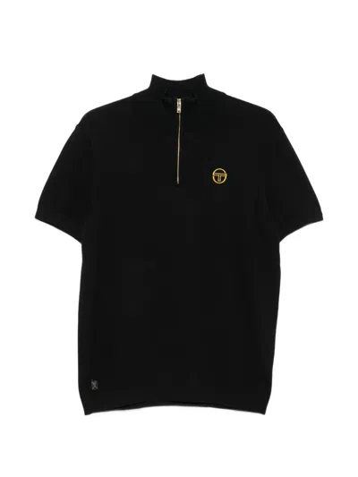 Sergio Tacchini Logo-embroidered Zip-neck Polo Shirt In Black