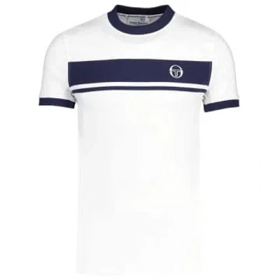 Sergio Tacchini Master Crew Neck T-shirt In White/ Maritime Blue