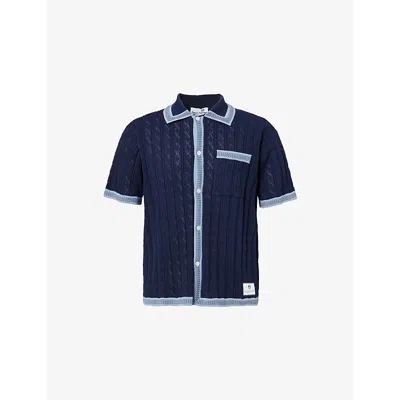 Sergio Tacchini Mens  Aldo Pointelle Patch-pocket Knit Polo Shirt In Maritime Blue