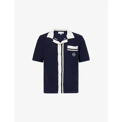 Sergio Tacchini Mens Maritime Blue Fratelli Short-sleeve Crochet-knit Cotton Shirt In Black