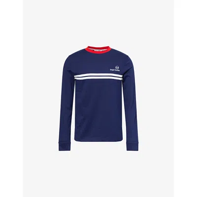 Sergio Tacchini Mens Maritime Blue Multi New Supermac Lon-sleeve Cotton T-shirt