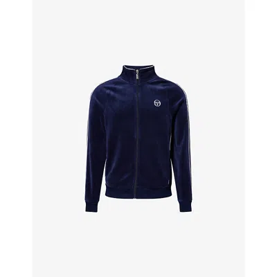 Sergio Tacchini Mens Maritime Blue Tasso Logo-embroidered Velour Track Top