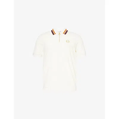 SERGIO TACCHINI MENS MAHONY STRIPED-COLLAR VELVET POLO SHIRT GARDENIA GOLD