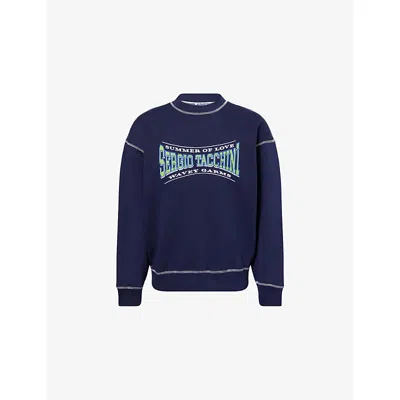 Sergio Tacchini Mens Maritime Blue  X Wavey Garms Brisa Cotton-jersey Sweatshirt