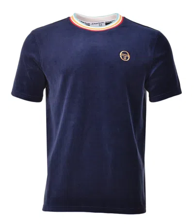 Sergio Tacchini Slice Tee Velour T Shirt Maritime Blue Gold