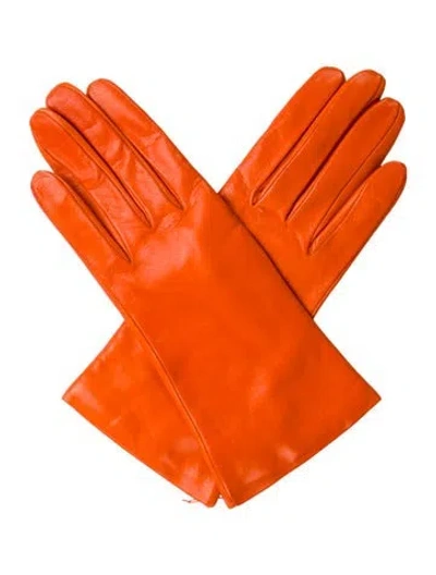 Pre-owned Sermoneta Gloves Cashmere-lined Leather Gloves In Orange