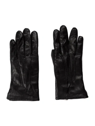 Pre-owned Sermoneta Gloves Leather Embossed Gloves In Black
