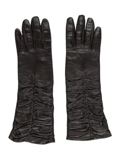 Pre-owned Sermoneta Gloves Leather Ruffled Gloves In Gray