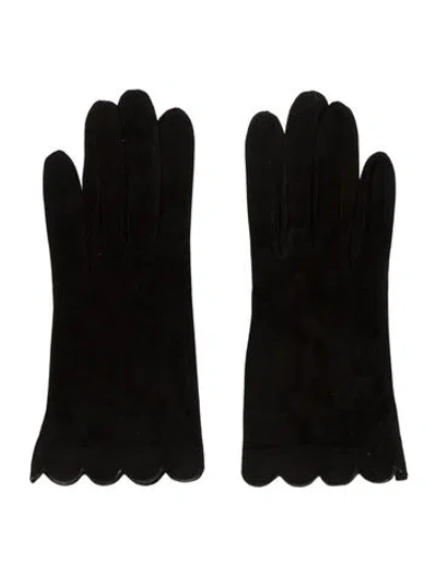 Pre-owned Sermoneta Gloves Leather Scalloped Gloves In Black