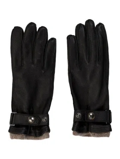 Pre-owned Sermoneta Gloves Leather Winter Gloves In Black