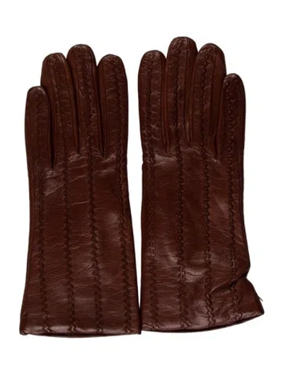 Pre-owned Sermoneta Gloves Leather Winter Gloves In Brown