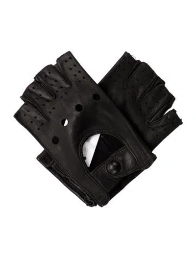 Pre-owned Sermoneta Gloves Perforated Leather Driving Knuckle Gloves In Black