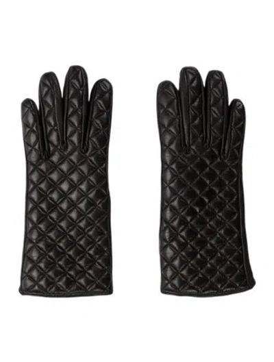 Pre-owned Sermoneta Gloves Quilted Leather Winter Gloves In Black