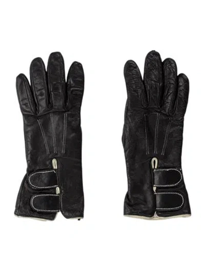 Pre-owned Sermoneta Gloves Solid Leather Winter Gloves In Black
