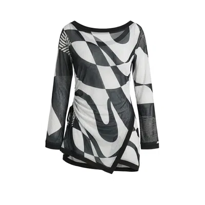 Serotone Swim Women's Asymmetric Mesh Dress - Black Geo In Multi