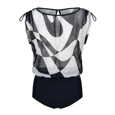 Serotone Swim Women's Black / White Mesh Top One Piece - Black Geo In Green