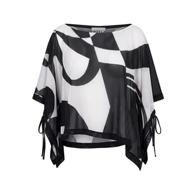 Serotone Swim Women's Black / White Swim Cover Up Mesh Rectangle Top - Black Geo In Multi