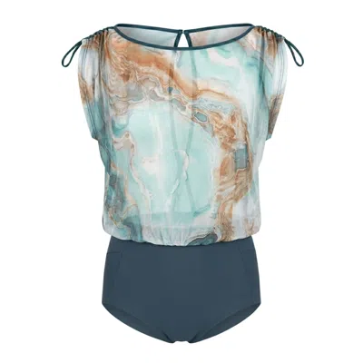 Serotone Swim Women's Blue Mesh Top One Piece - Sea Marble