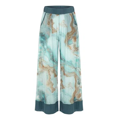 Serotone Swim Women's Blue Swim Cover Up Mesh Palazzo Pant - Sea Marble In Multi