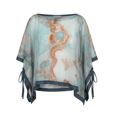 Serotone Swim Women's Blue Swim Cover Up Mesh Rectangle Top - Sea Marble