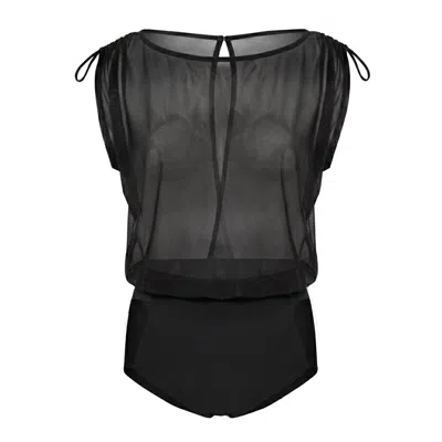 Serotone Swim Women's Mesh Top One Piece - Black In Orange