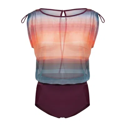 Serotone Swim Women's Orange / Red Mesh Top One Piece - Sunset In Pink
