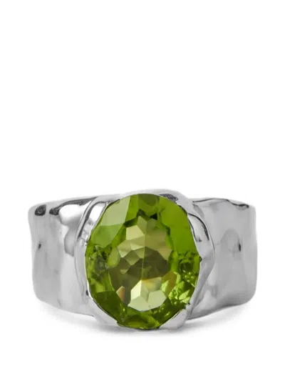 Serotonin Complice Hammered-effect Peridot Ring In Silver