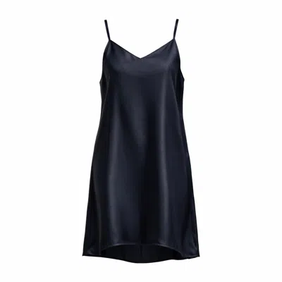 Serotoninn Women's Blue Navy Silk Slip Mini Dress – Relaxed Fit