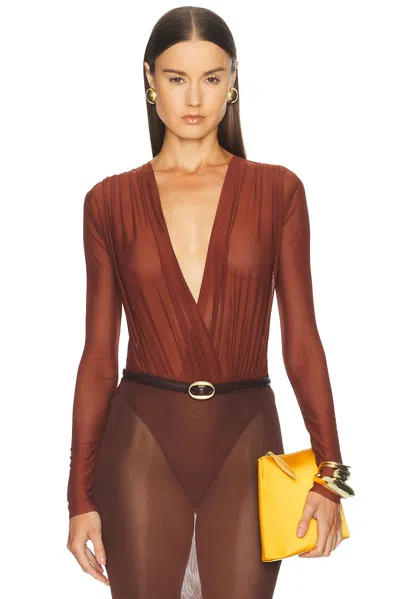 Ser.o.ya Agnes Mesh Bodysuit In Copper Clay