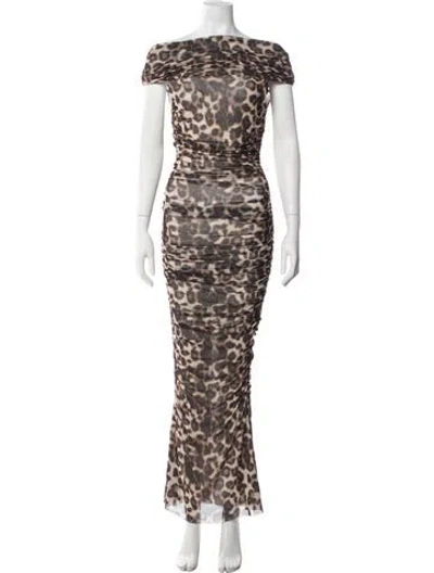 Pre-owned Ser.o.ya Animal Print Long Dress In Brown