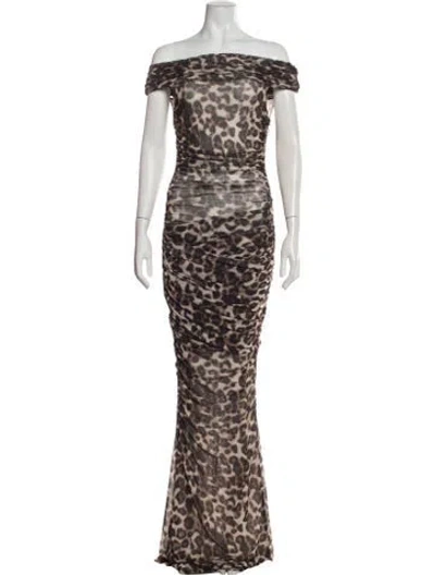 Pre-owned Ser.o.ya Animal Print Long Dress In Brown