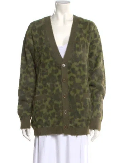 Pre-owned Ser.o.ya Animal Print V-neck Sweater In Green