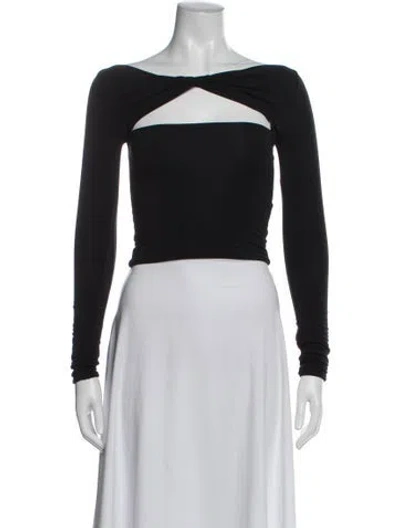 Pre-owned Ser.o.ya Asymmetrical Long Sleeve Crop Top In Black
