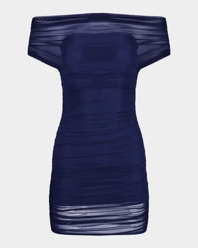 Ser.o.ya Bella Ruched Mesh Mini Dress In Blue