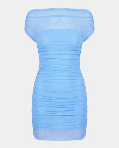 Ser.o.ya Bella Ruched Mesh Mini Dress In Blue
